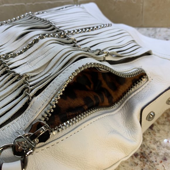 B. Makowsky Alexis Pebble Leather Hobo with Chain & Fringe - white - Picture 5 of 16